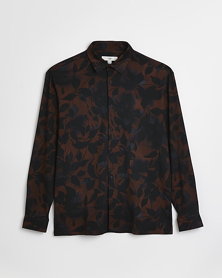 Brown Regular fit leaf print Shirt