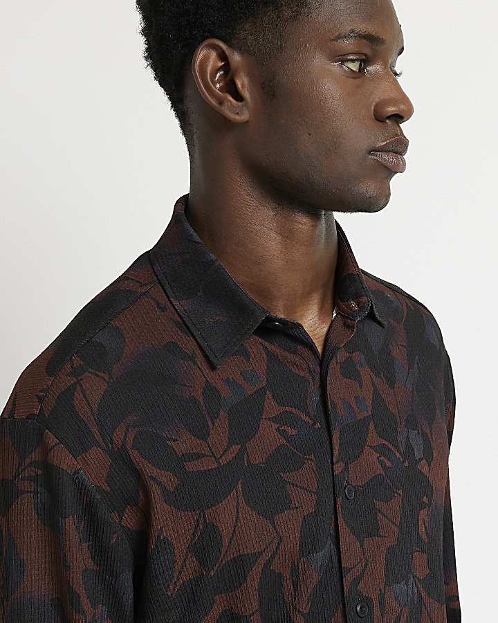 Brown Regular fit leaf print Shirt