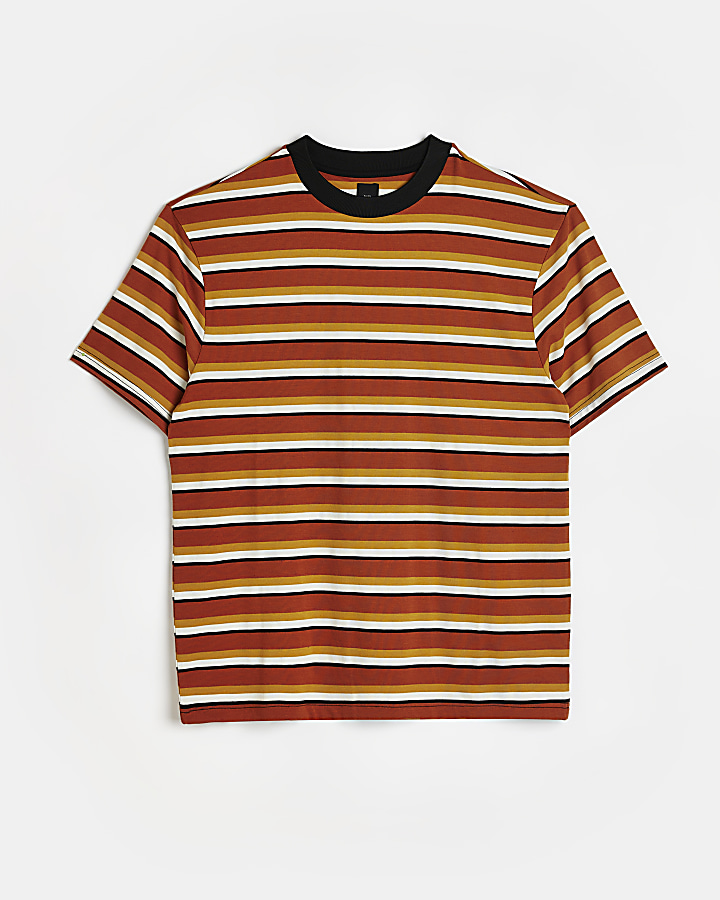 Orange Regular fit Stripe T-shirt | River Island