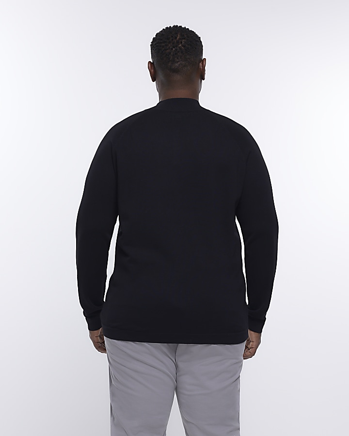 Big & Tall black half zip knitted jumper | River Island