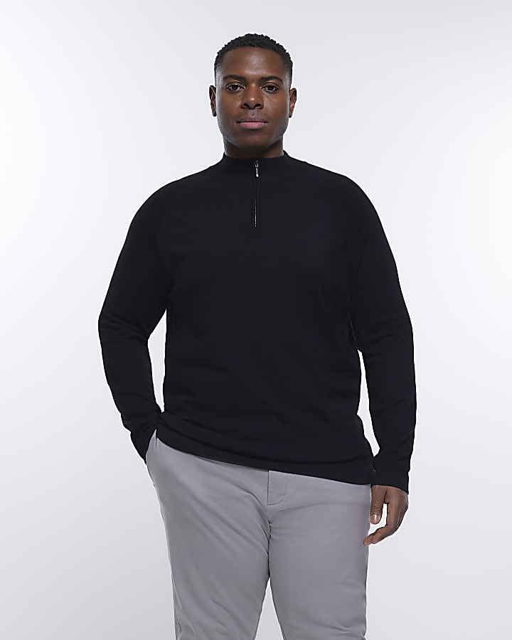 Big & Tall black half zip knitted jumper