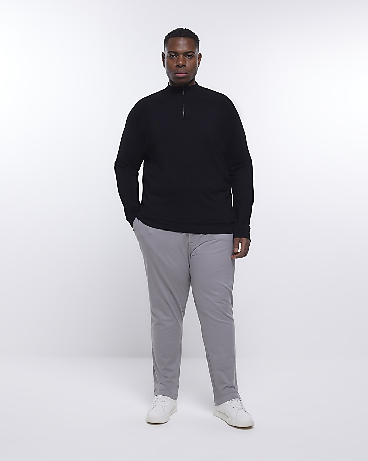 Big & Tall black half zip knitted jumper