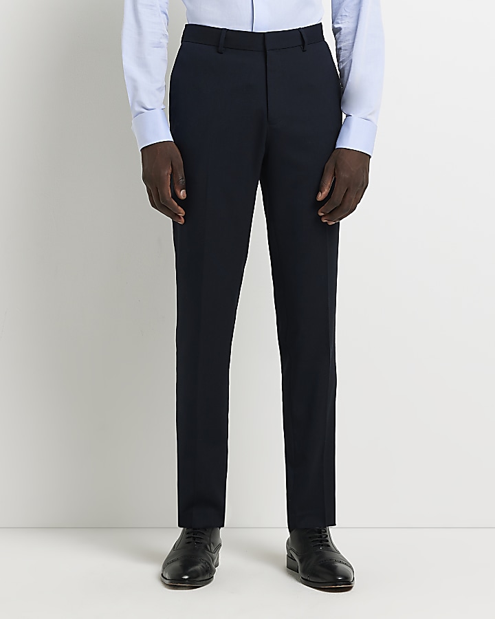 Navy skinny fit smart trousers | River Island