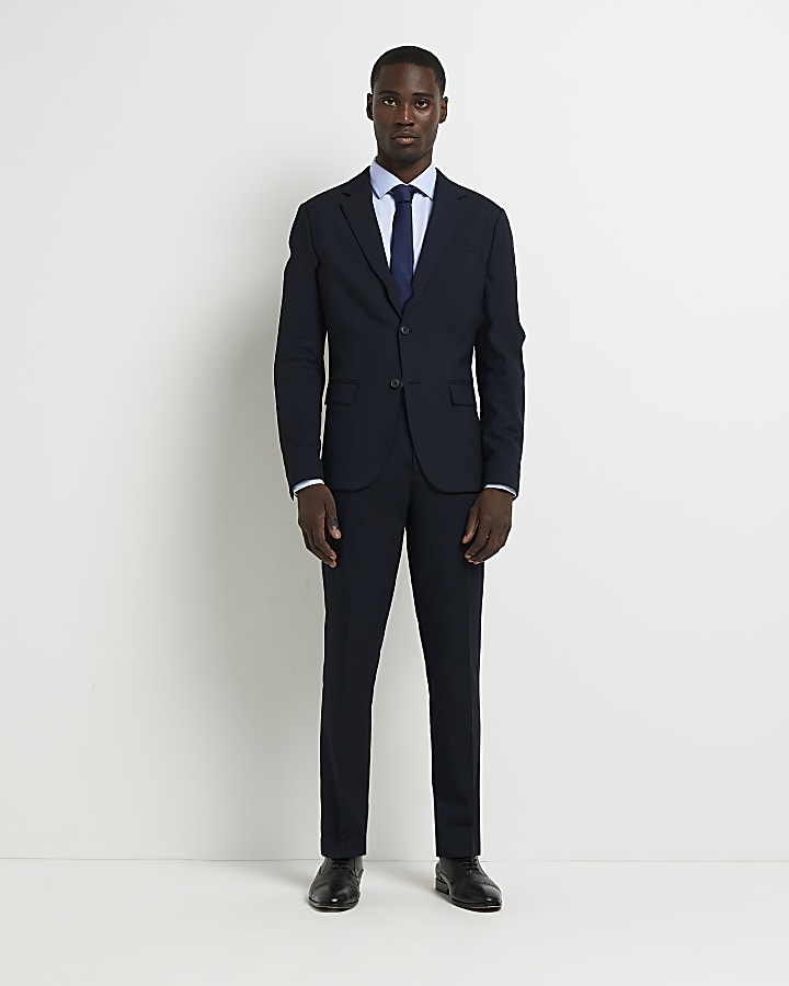 Navy skinny fit smart trousers | River Island