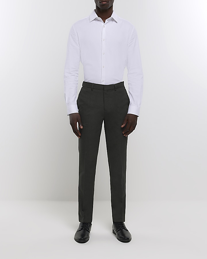 Dark grey skinny fit smart trousers | River Island