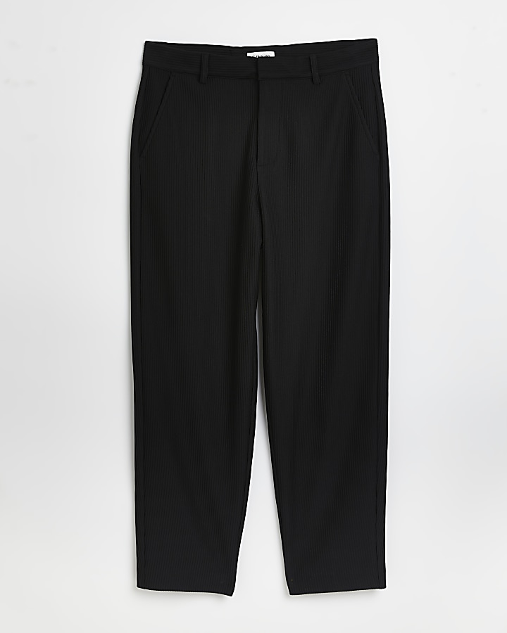 Black tapered fit plisse smart trousers