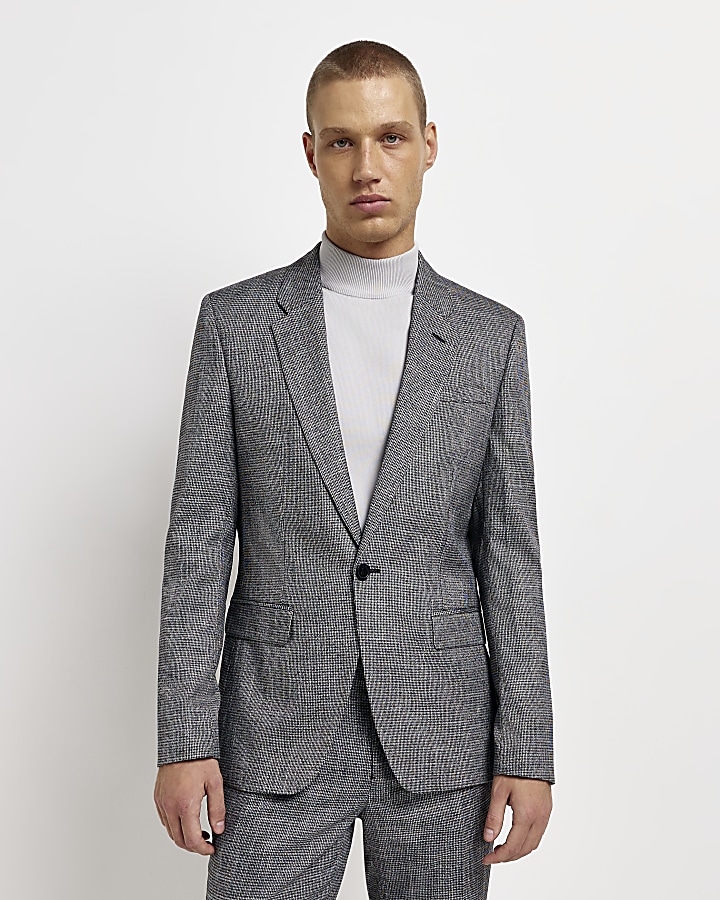 River Island Big & Tall houndstooth blazer in gray