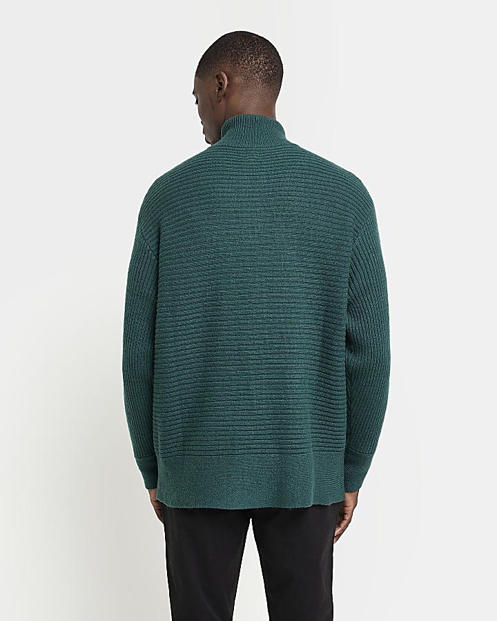 Green Boxy fit half zip knitted jumper