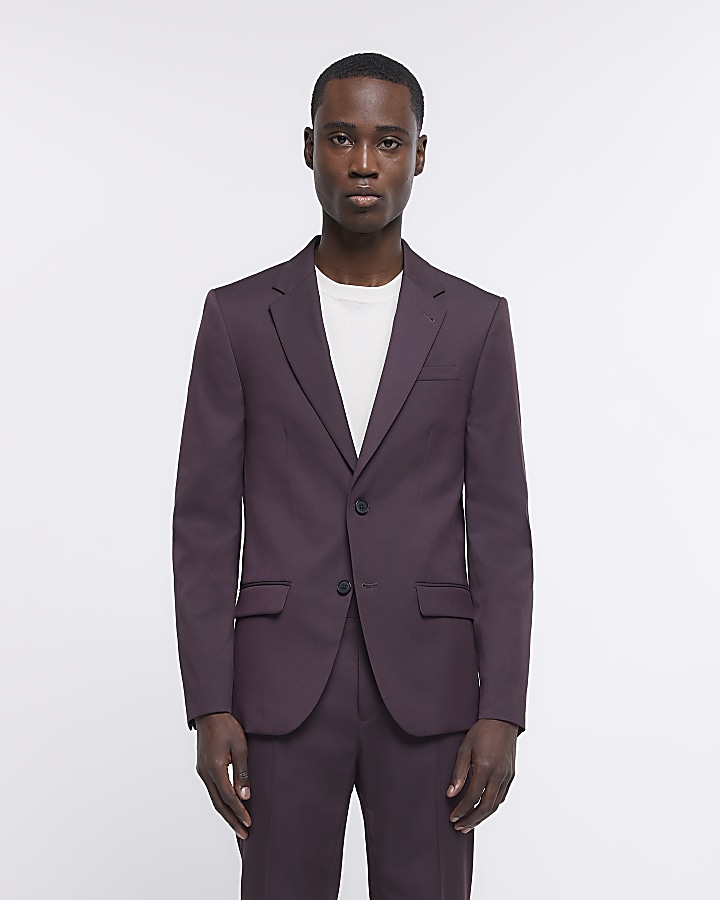 Deep purple suit with slim fit blazer and flared trousers