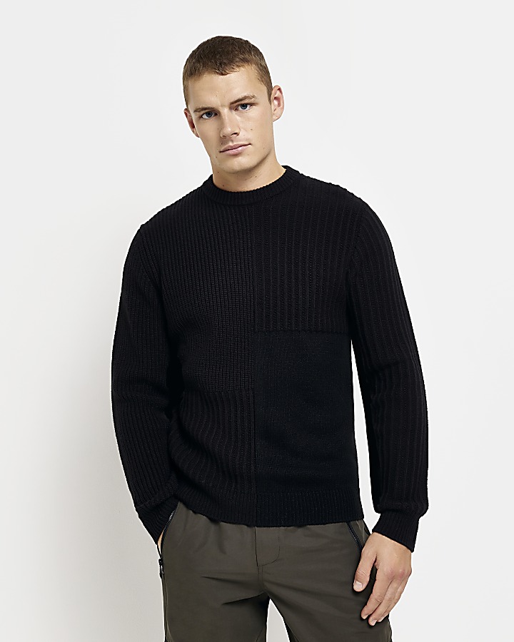 Black slim fit crew neck jumper | River Island