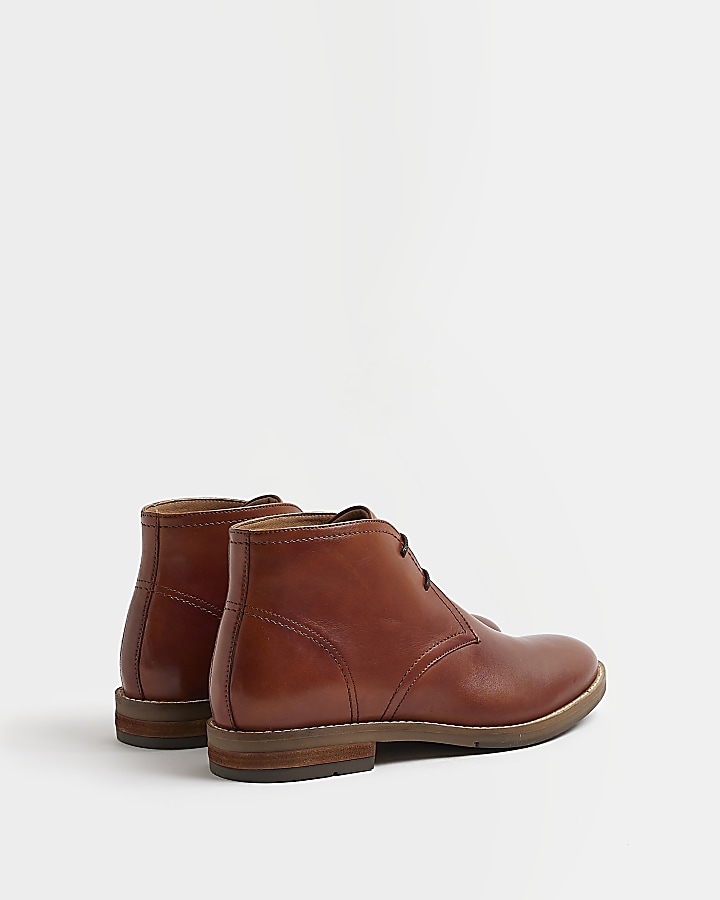 Brown wide fit Smart Leather Chukka Boots