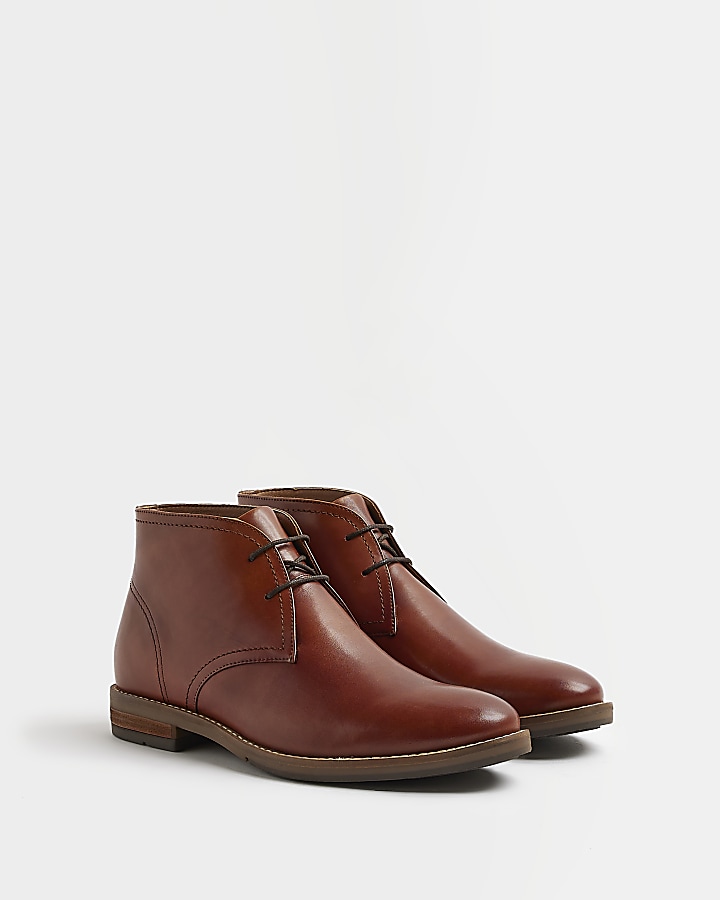 Brown wide fit Smart Leather Chukka Boots