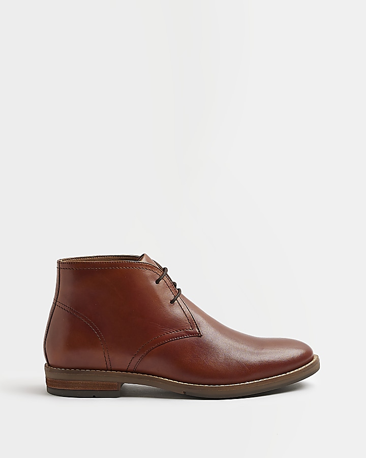 Brown wide fit Smart Leather Chukka Boots