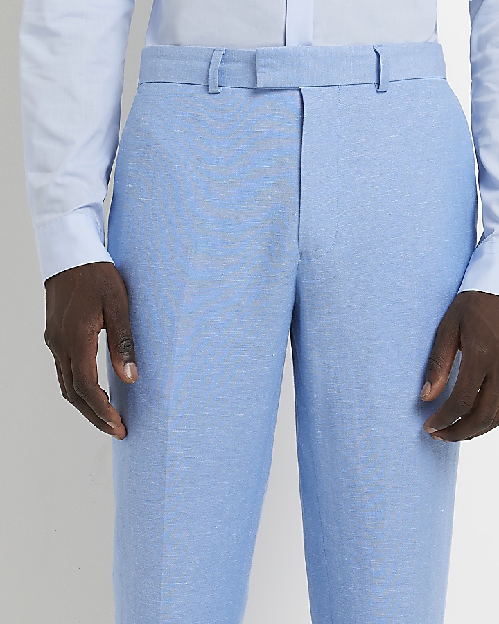 Blue skinny fit linen blend smart trousers