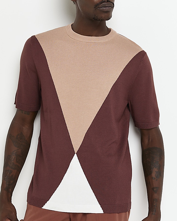 Red slim fit Chevron Knitted T-shirt