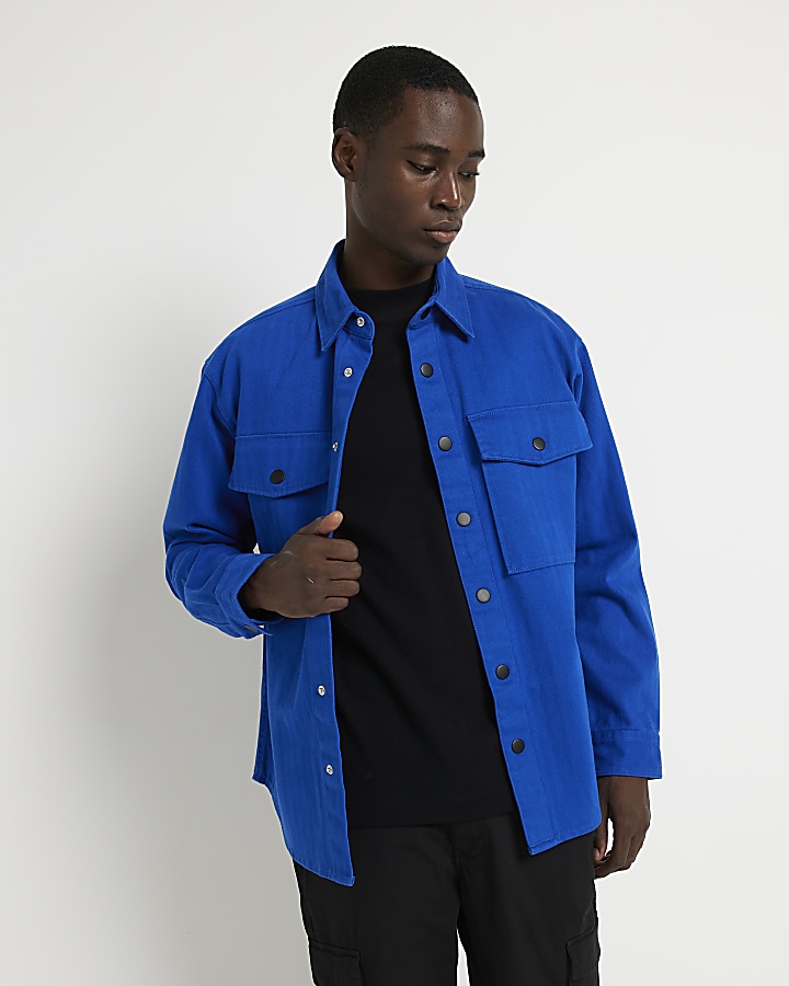 Blue oversized fit twill shacket River Island