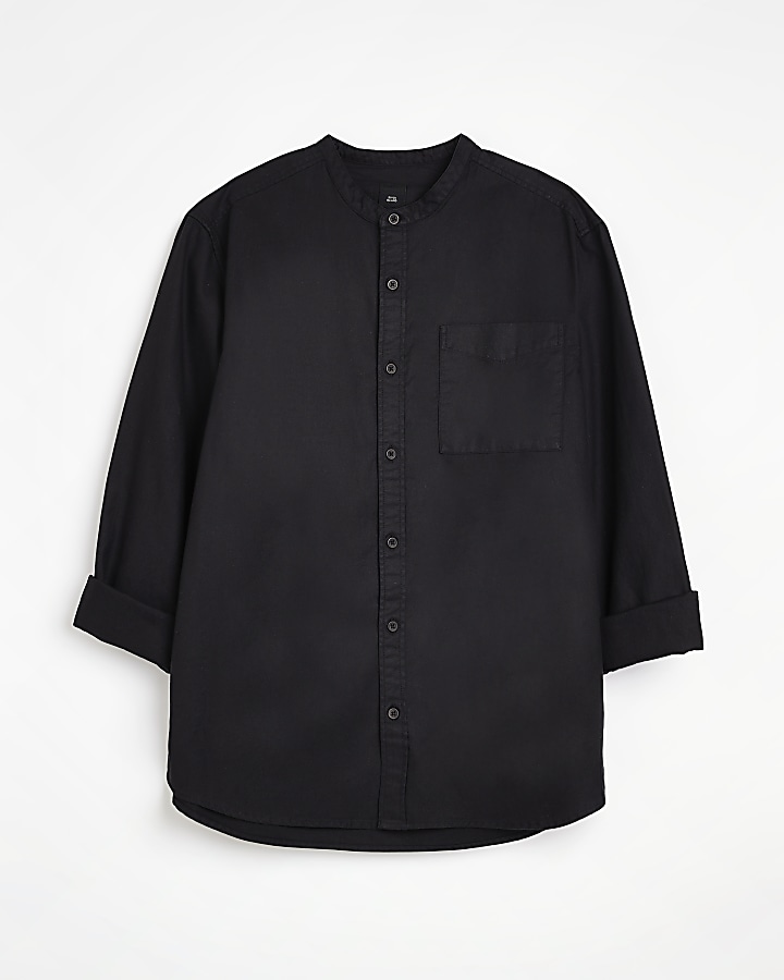 Black Regular fit Grandad Lyocell Shirt