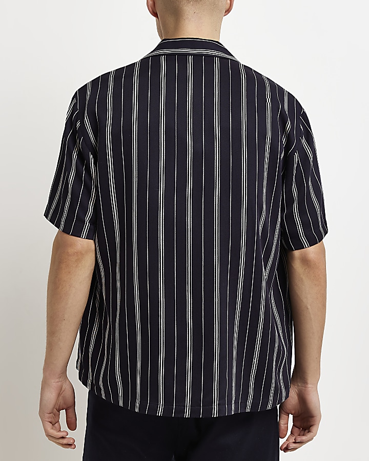 Navy ​Regular fit Stripe Revere Shirt