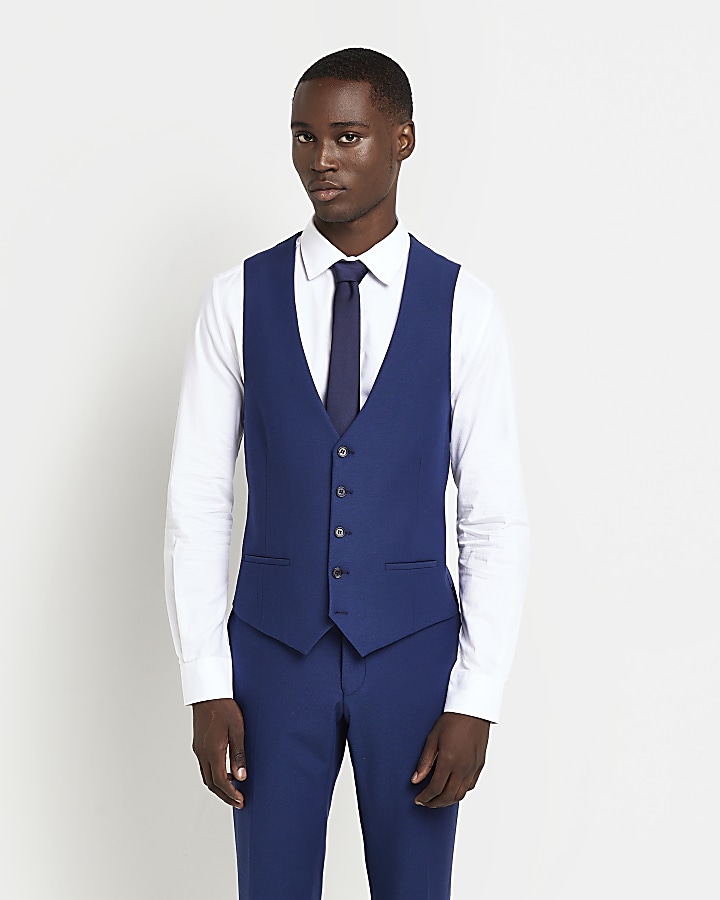 Blue slim fit waistcoat