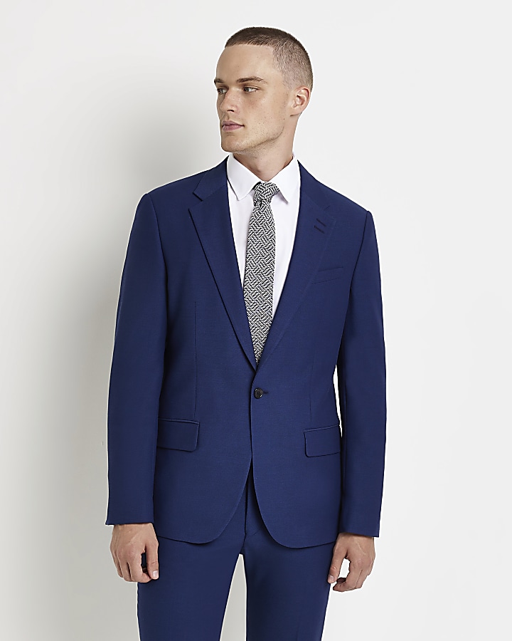 Bright Blue Slim Fit Twill Suit Jacket | River Island