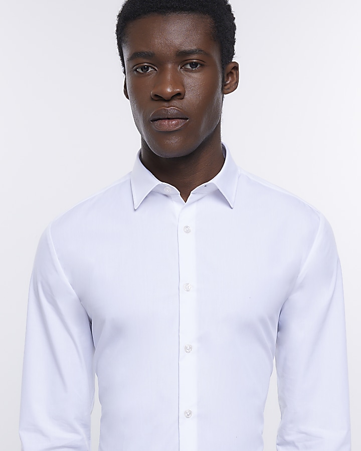White slim fit long sleeve smart shirt | River Island