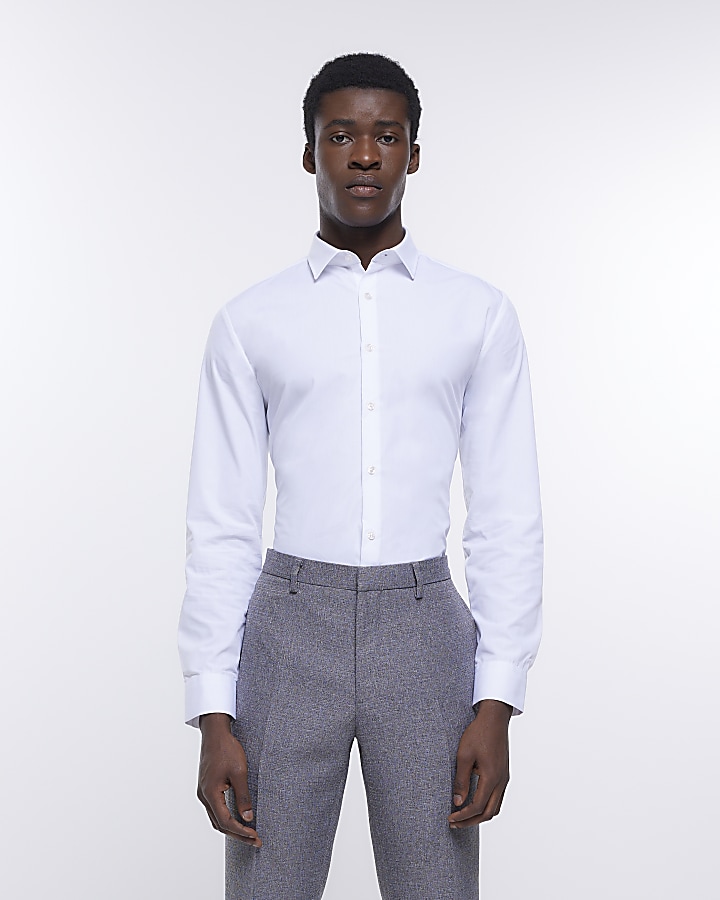 White slim fit long sleeve smart shirt | River Island