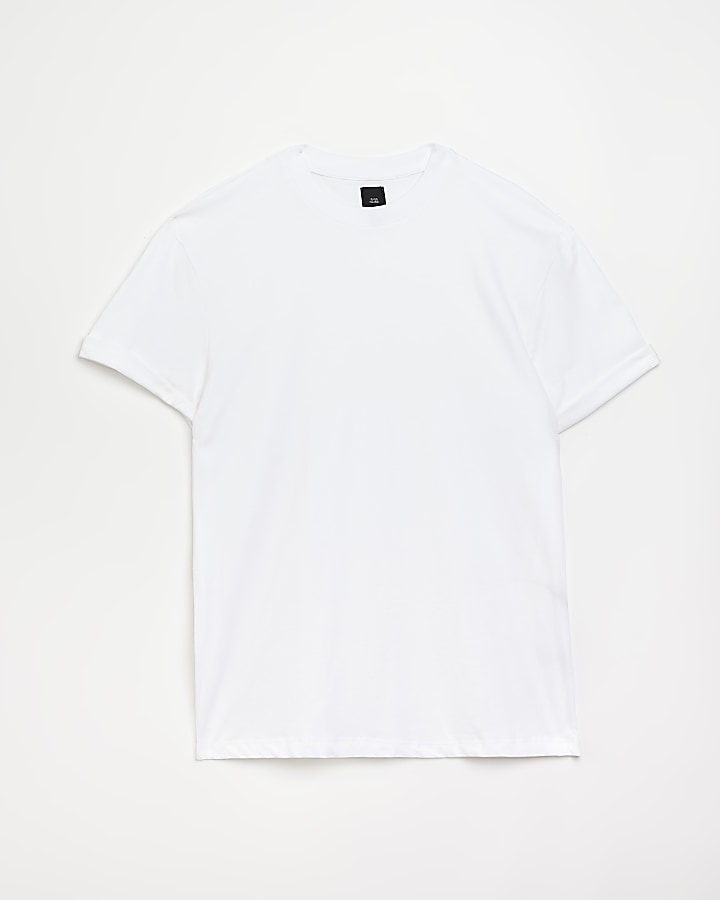 White Regular Fit turn up sleeve T-shirt