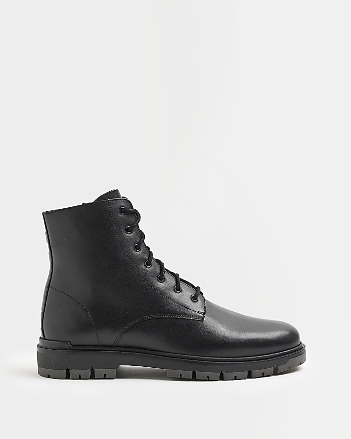 Mens black leather outlet lace up ankle boots