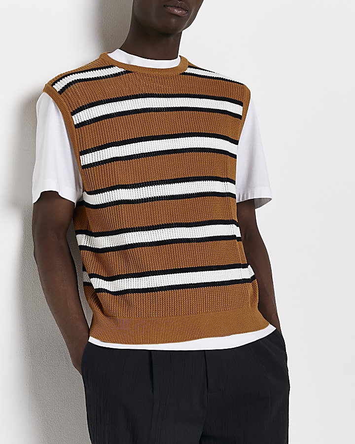 Orange slim fit Mesh Stripe Knitted jumper