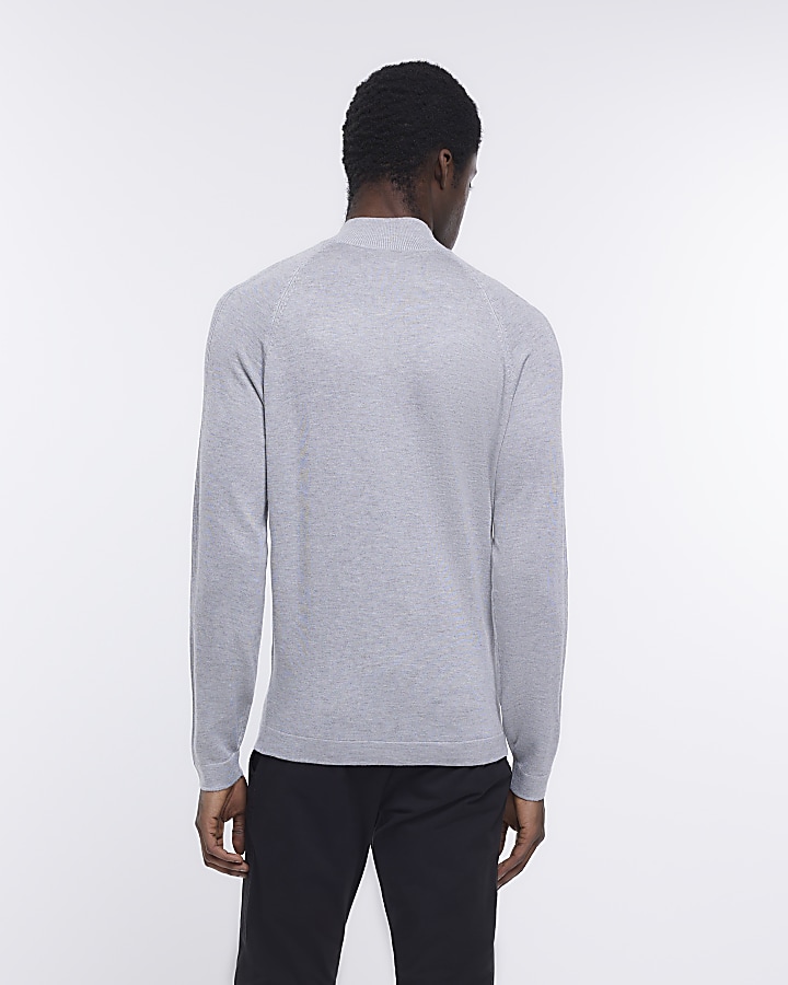 Grey Slim fit half zip Knitted jumper