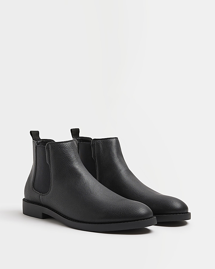 Black Wide fit Faux leather Chelsea Boots
