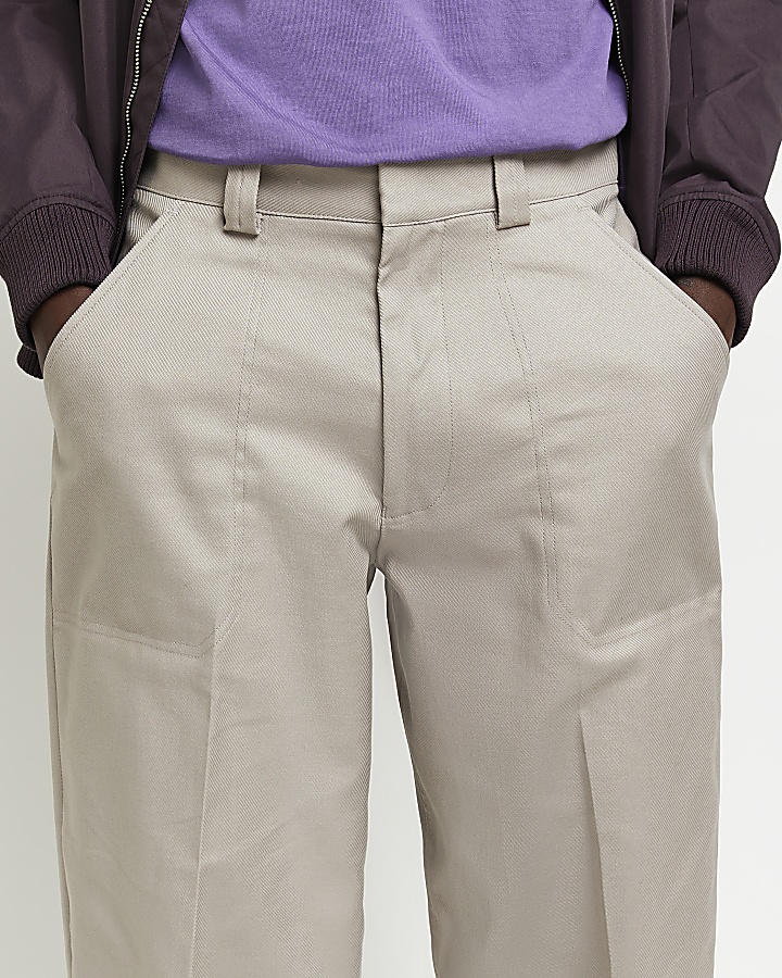 Stone Tapered fit Twill Trousers