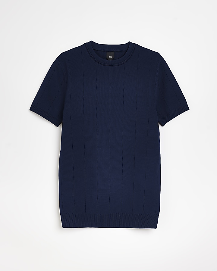 Navy Muscle fit Knitted t-shirt