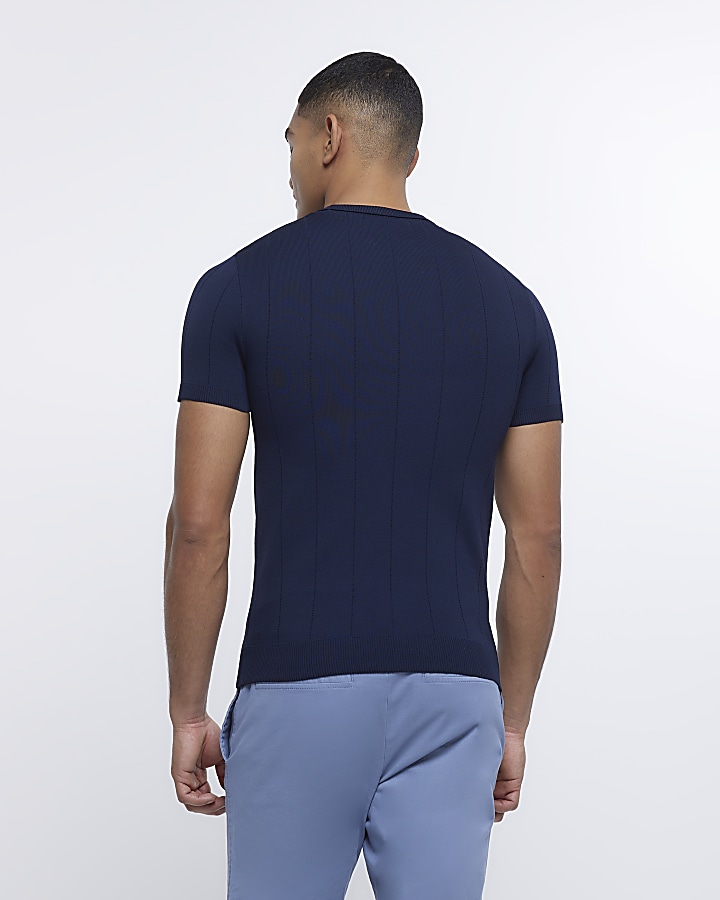Navy Muscle fit Knitted t-shirt