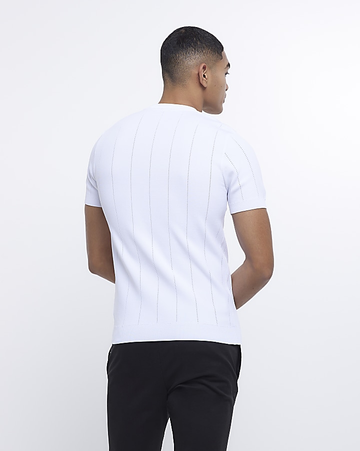 White Muscle fit Knitted T-shirt | River Island