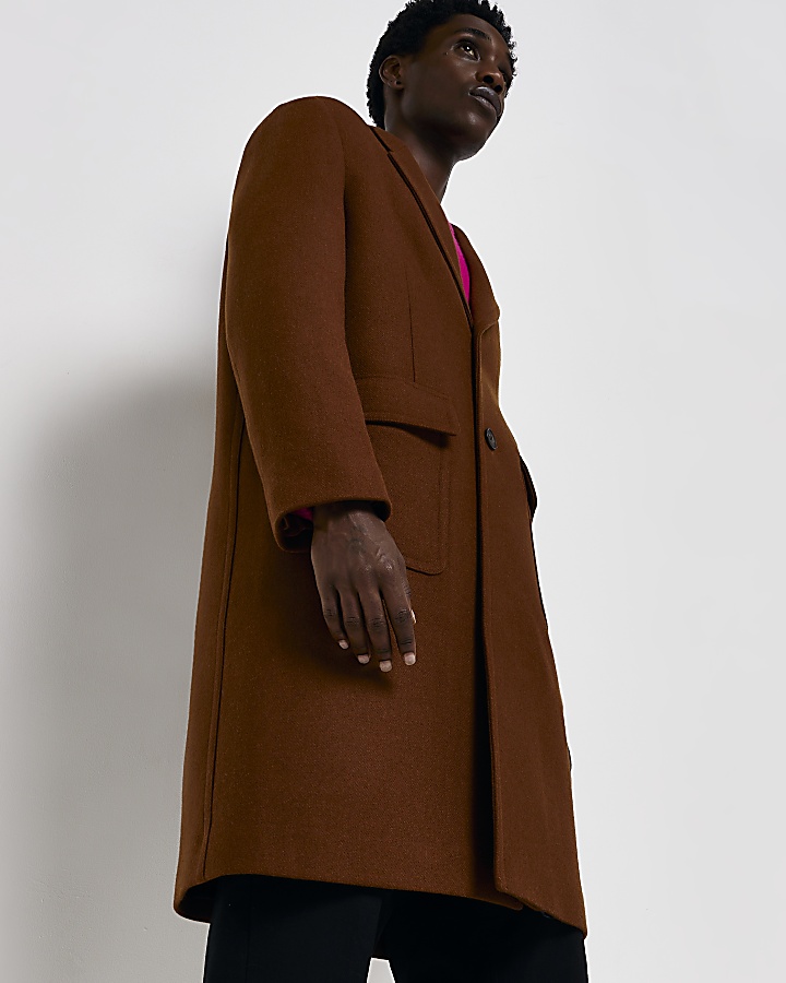 Rust Regular fit Wool blend Overcoat | River Island