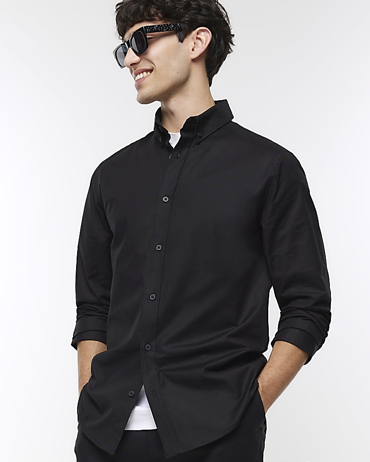 Black Slim fit Stretch Oxford shirt | River Island