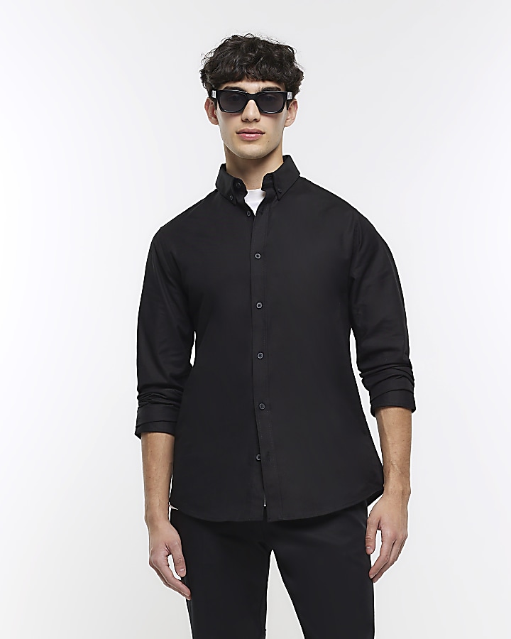 Black Slim fit Stretch Oxford shirt