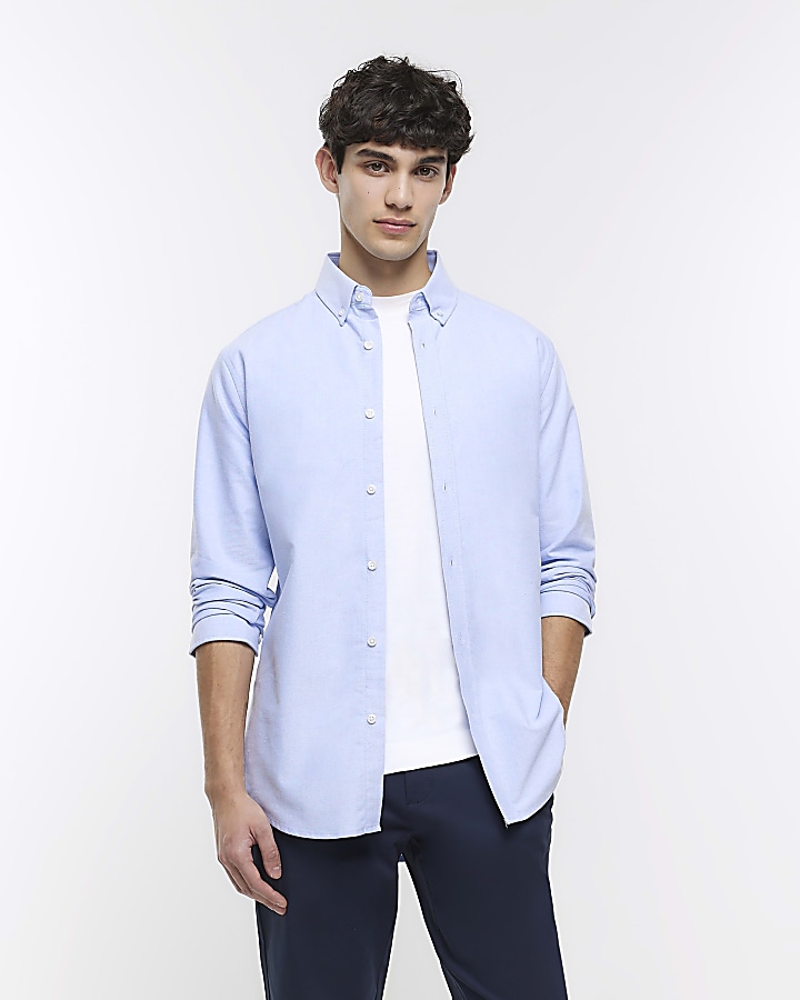 Blue slim fit oxford shirt