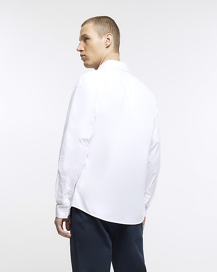 White slim fit long sleeve oxford shirt | River Island
