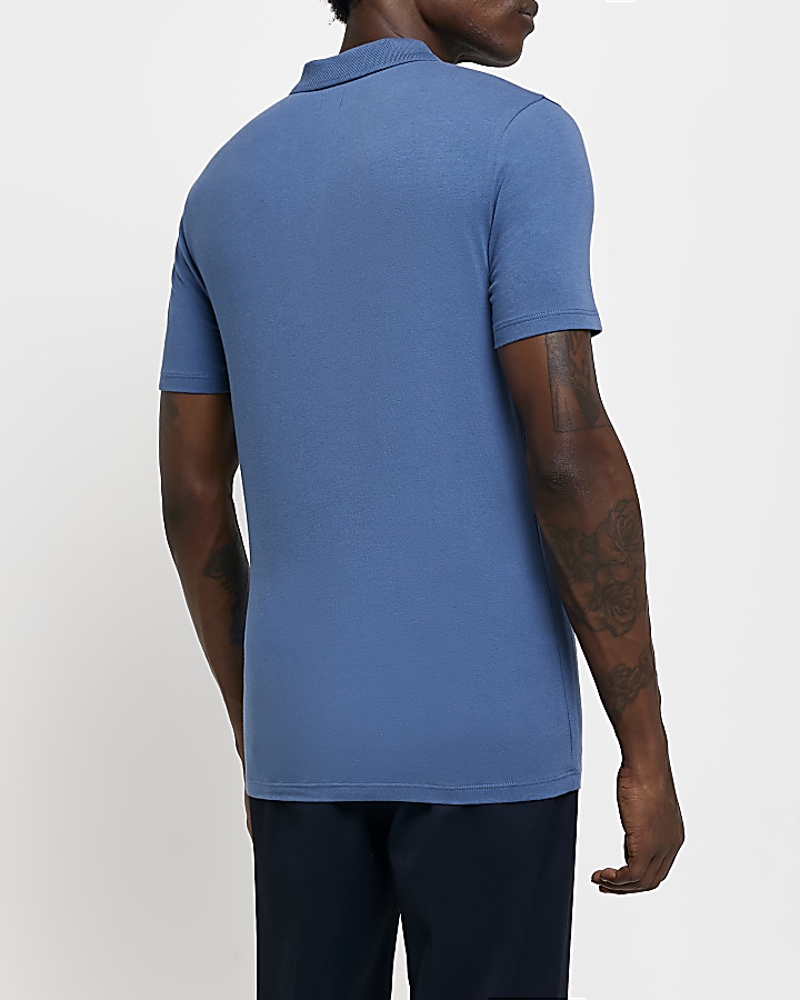 Blue Muscle Fit Short Sleeve Polo shirt