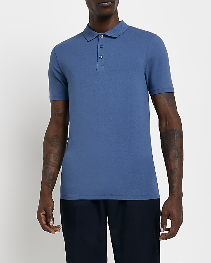 Blue Muscle Fit Short Sleeve Polo shirt