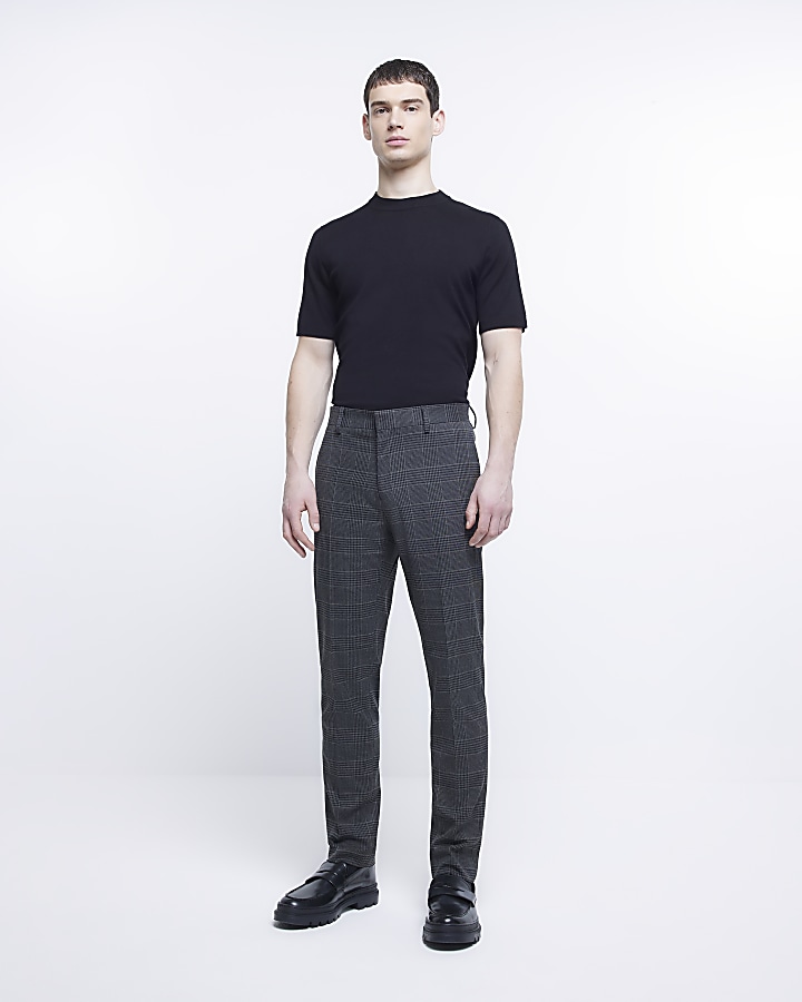 Grey slim fit check trousers