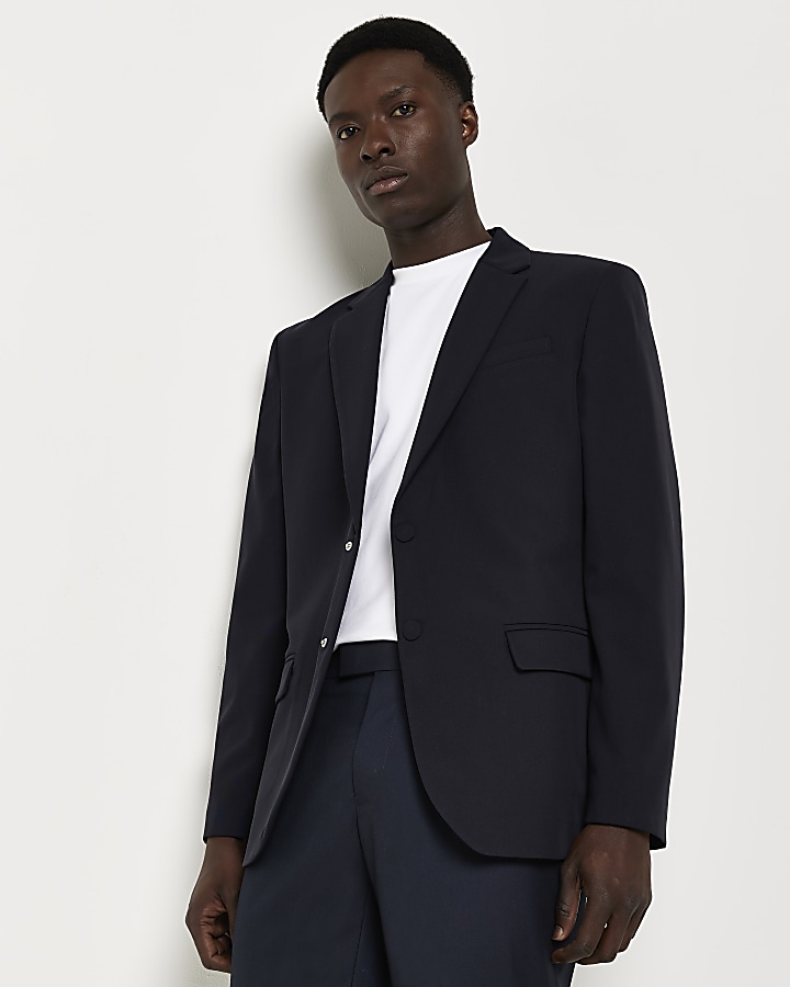 Navy Slim fit Blazer | River Island