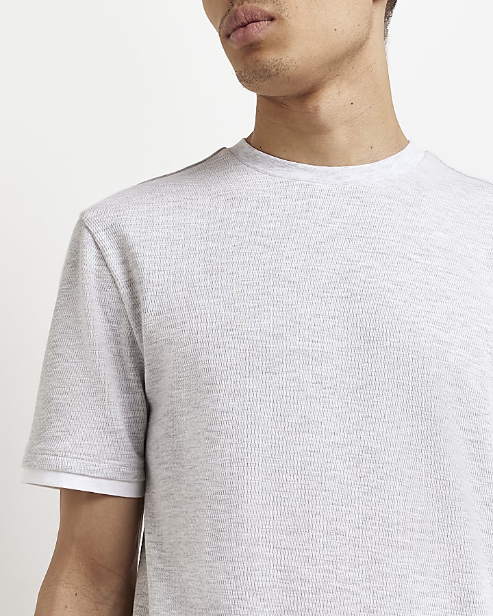 Grey slim fit double layer t-shirt