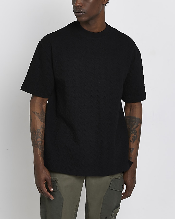 Black oversized fit quilted t-shirt