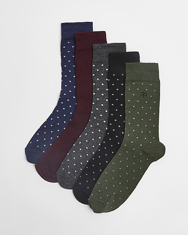 Khaki Multipack of 5 Polka Dot Socks