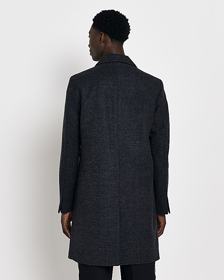 Grey Twill button through wool blend coat