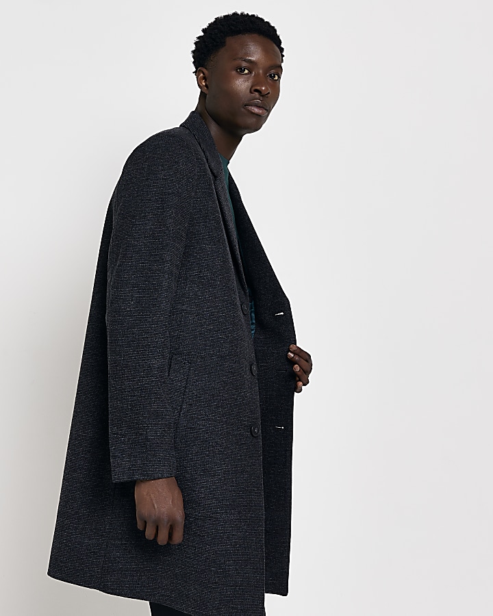 Grey Twill button through wool blend coat | River Island