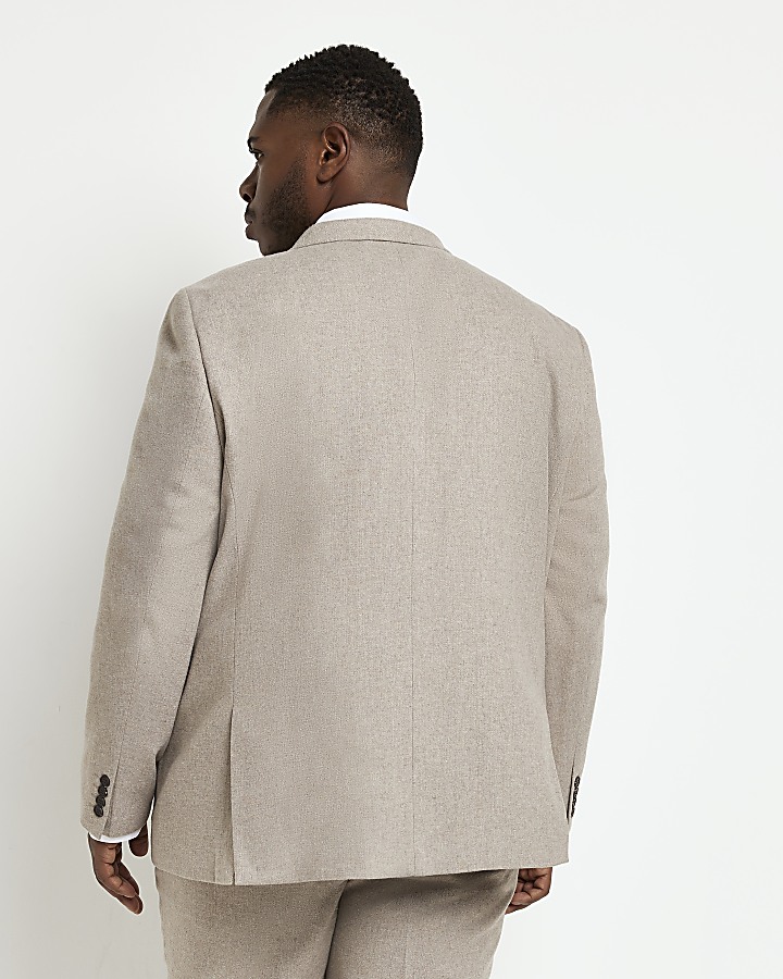 Big & Tall Beige slim fit flannel Suit Jacket